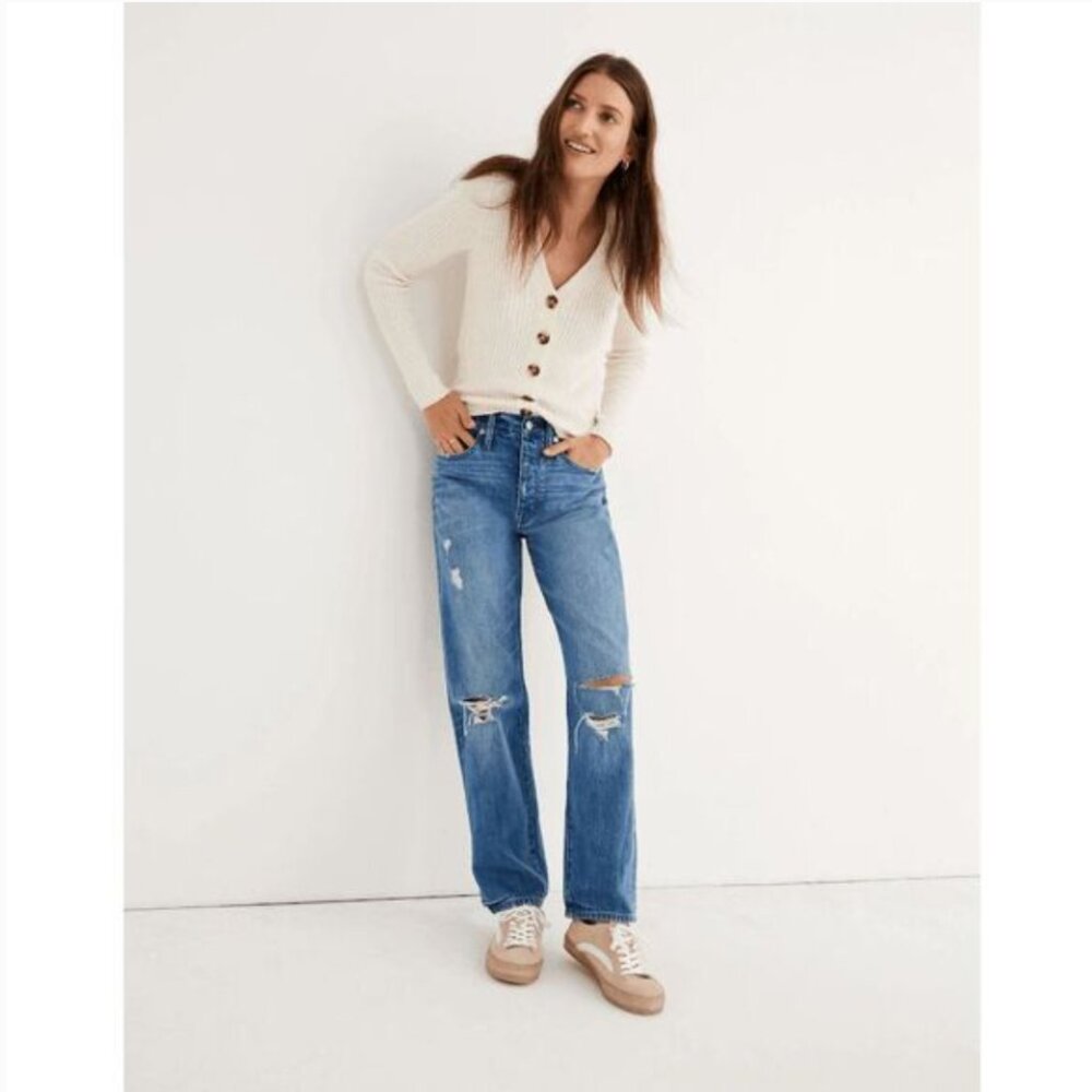 Madewell Stassen Blue Ripped Edition Dadjean High Waist Distressed Size 28